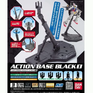 Bandai Gunpla Model Kit Action BASE 1 Black Display (1/144 & 1/100 Scale) Stand